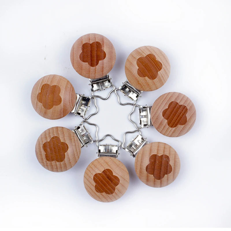 10Pcs/Lot Wooden Pacifier Clip Beech Pacifier Clips Chewable Teething Diy Dummy Clip Chains Baby Teether Nursing Accessories