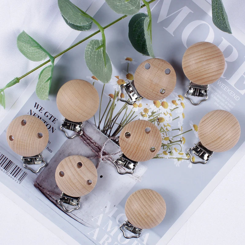 10Pcs/Lot Wooden Pacifier Clip Beech Pacifier Clips Chewable Teething Diy Dummy Clip Chains Baby Teether Nursing Accessories