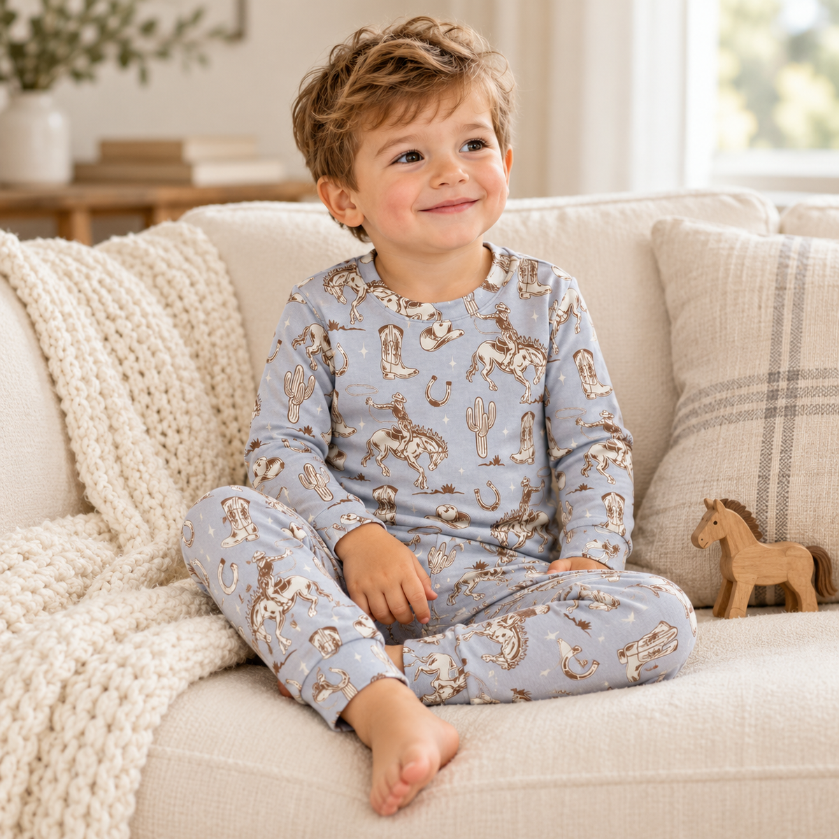 Wild Wrangler Cowboy Western Bamboo Boys Pajama Set 18M-4T