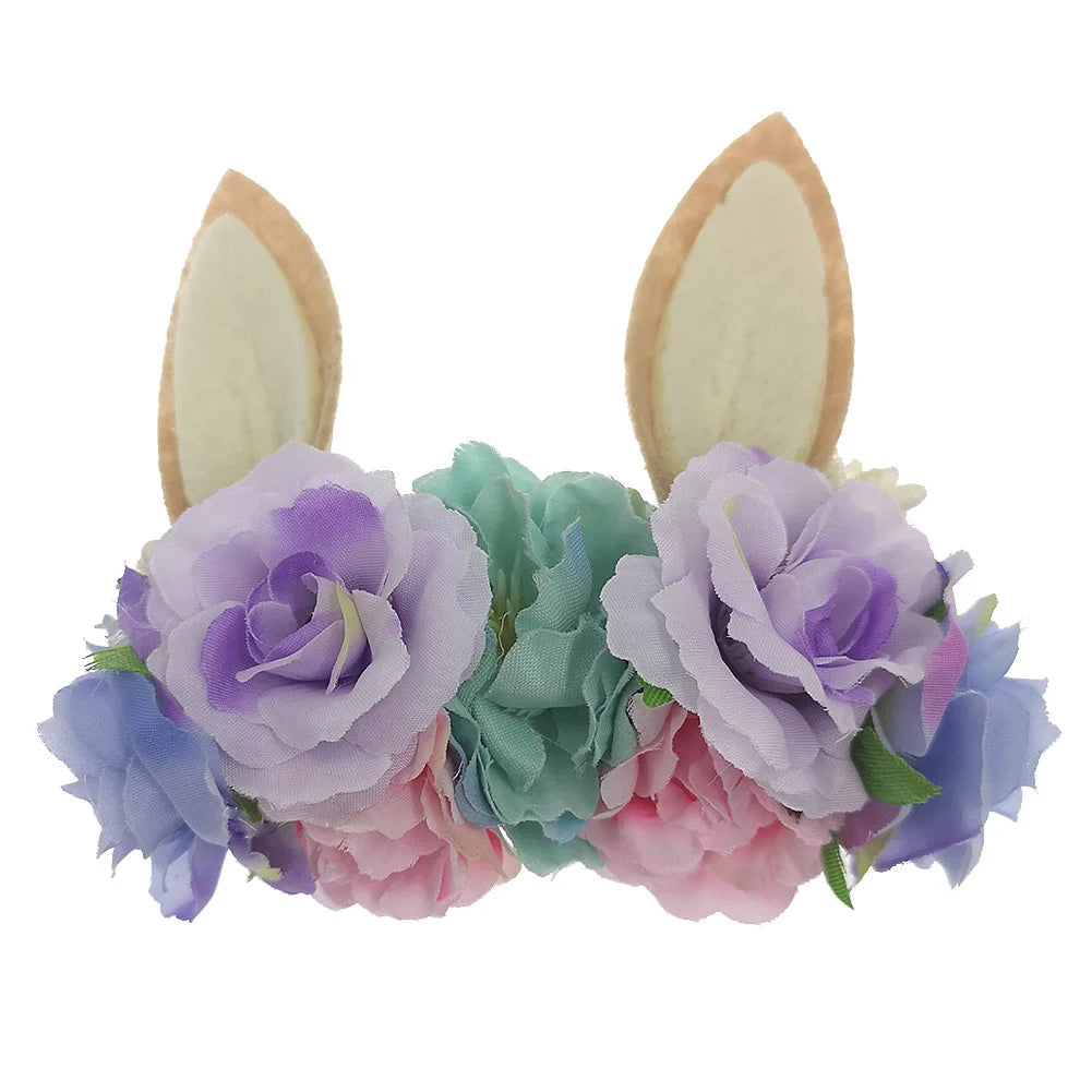 Easter Day Baby Headband Rabbit Ear Newborn Photography Props Boy Girl Nylon Hair Bands Artificial Flower Festival Headwrap