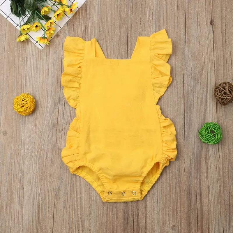 Citgeett Summer Newborn Baby Girl Bodysuit Ruffle Sleeveless Cute Solid Jumpsuit 4 Colors rUFFLE solid Fashion Outfits Sunsuit