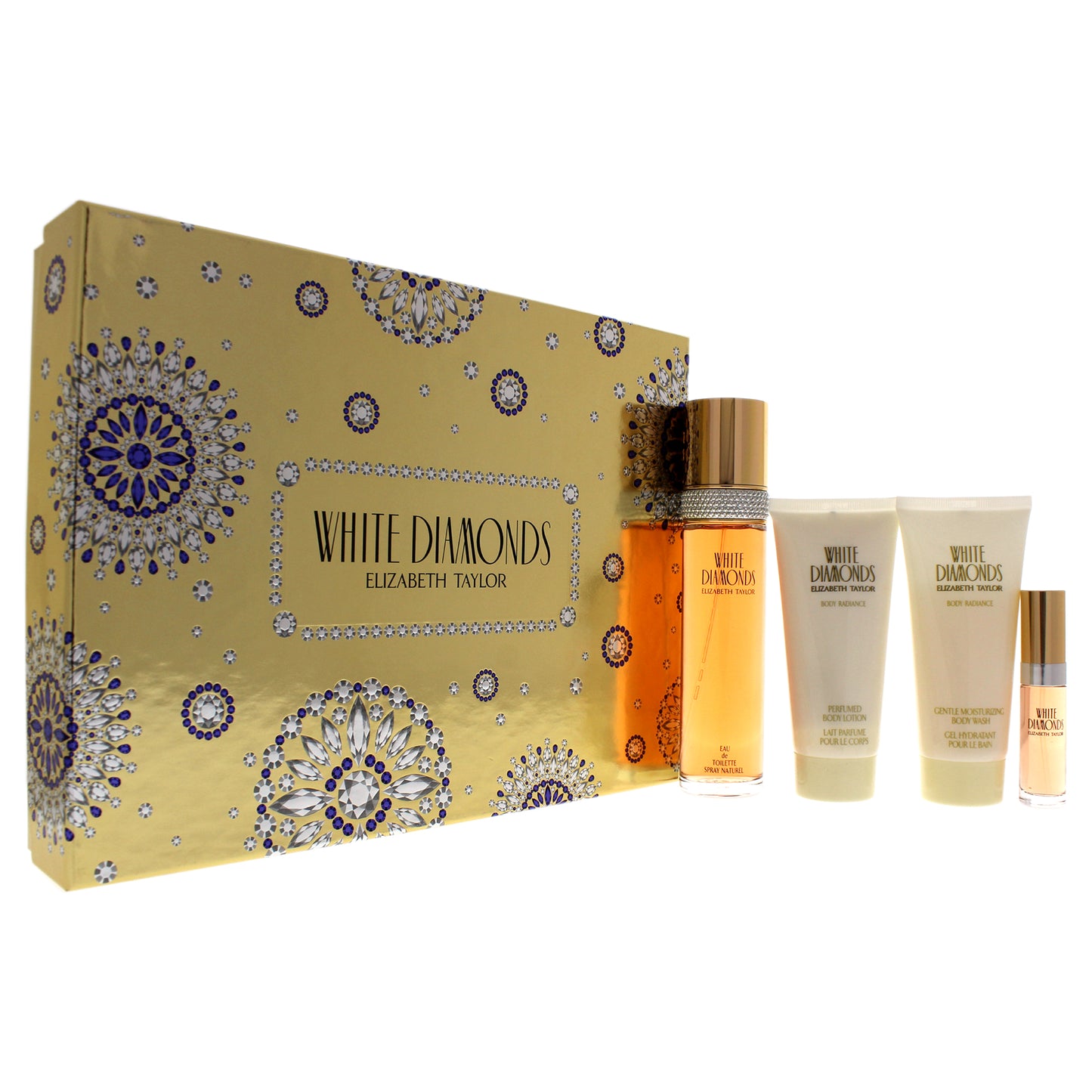 White Diamonds by Elizabeth Taylor for Women  4 Pc Gift Set 3.3oz EDT Spray, 0.33oz EDT Spray, 3.3oz Gentle Moisturizing Body W