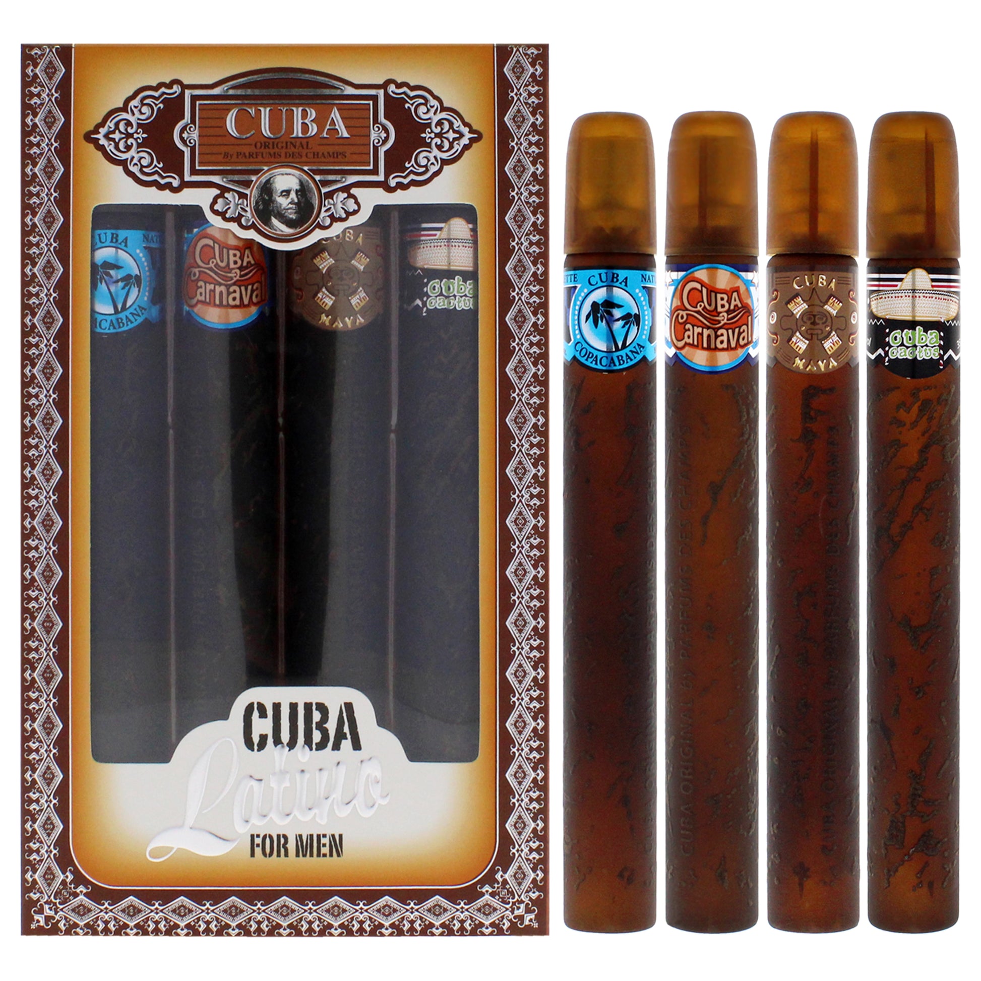 Cuba Latino Collection By Cuba For Men - 4 Pc Gift Set 1.17Oz Cuba Copacabana Edt Spray, 1.17Oz Cuba Maya Edt Spray, 1.17Oz Cuba