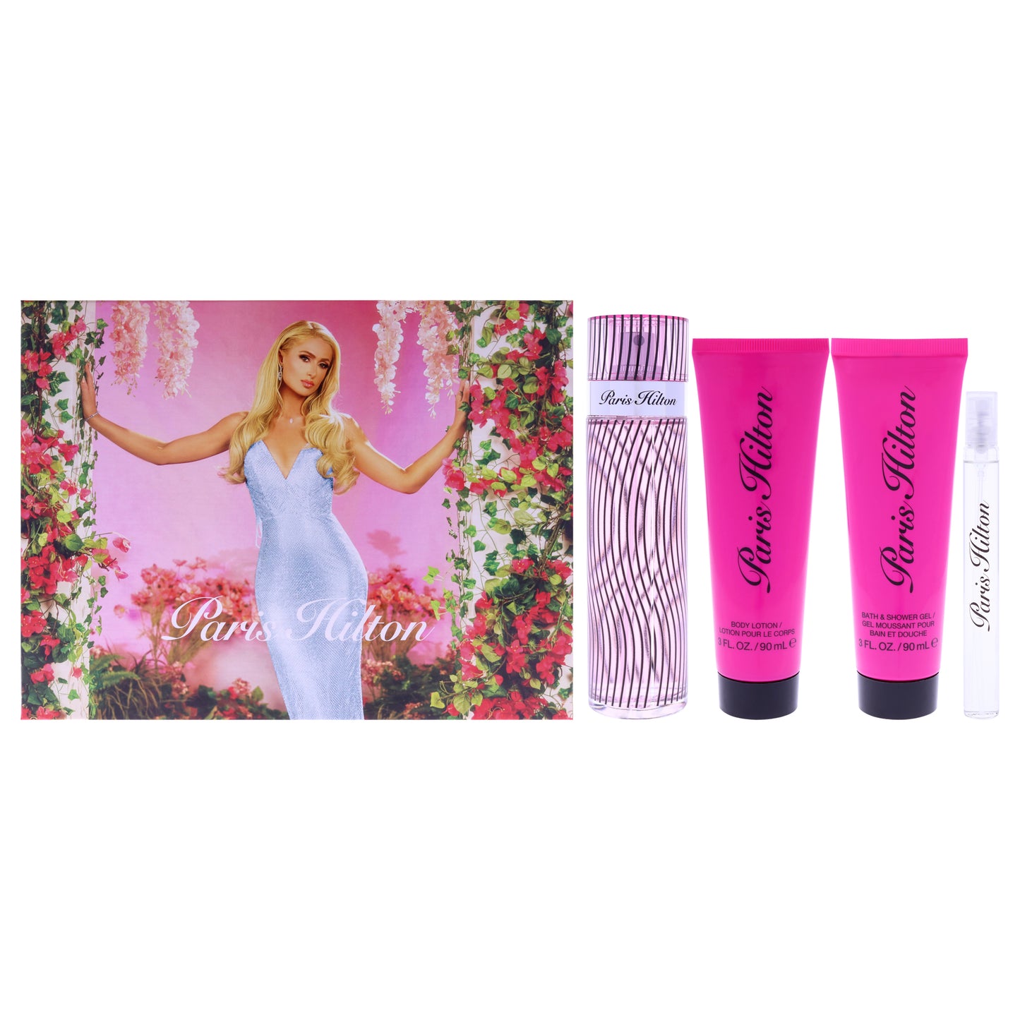 Paris Hilton by Paris Hilton for Women  4 Pc Gift Set 3.4oz EDP Spray, 0.34oz EDP Spray, 3oz Body Lotion, 3oz Bath and Shower G