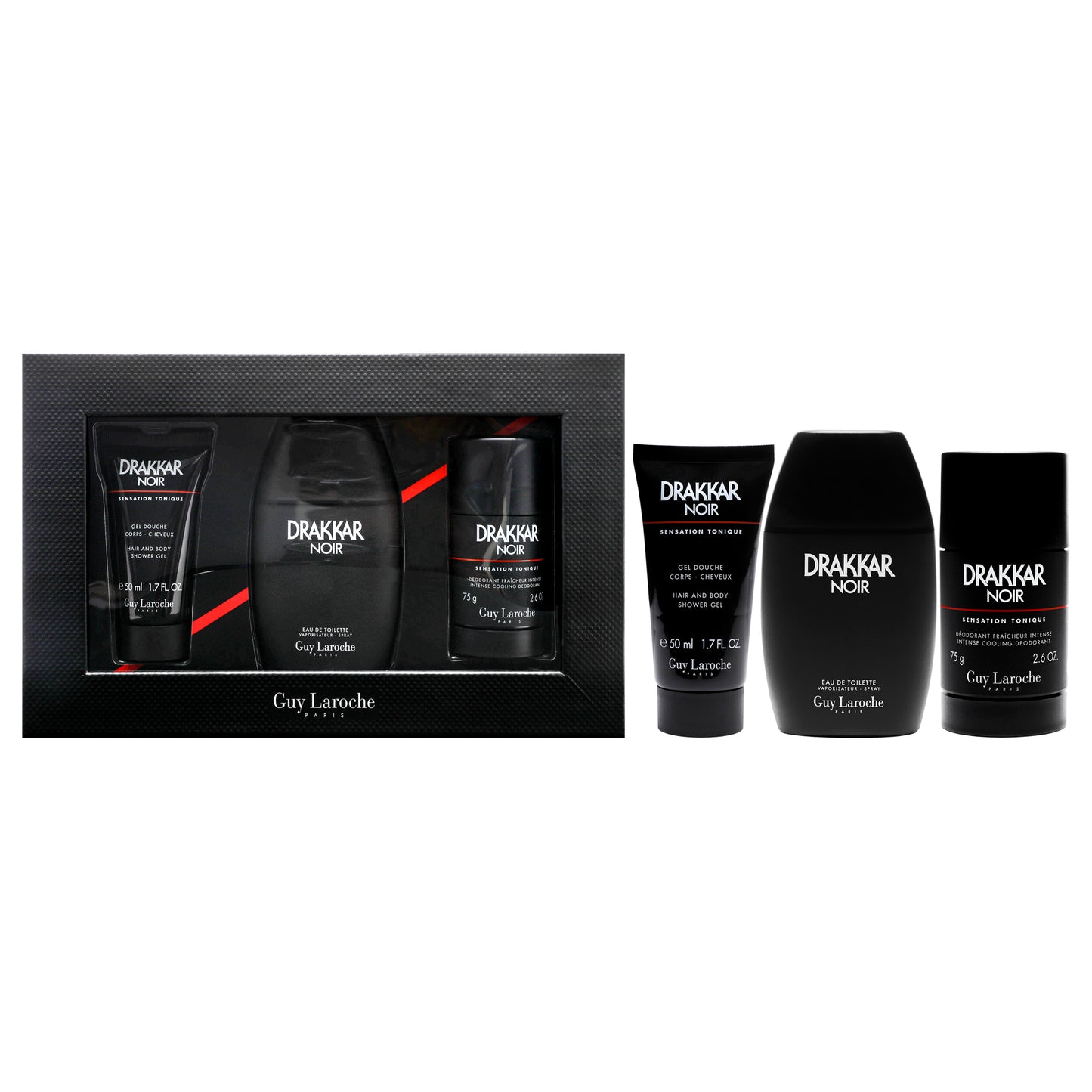 Drakkar Noir - 2021 By Guy Laroche For Men - 3 Pc Gift Set - 3.4Oz Edt Spray, 2.6Oz Deodorant Stick, 1.7Oz Shower Gel