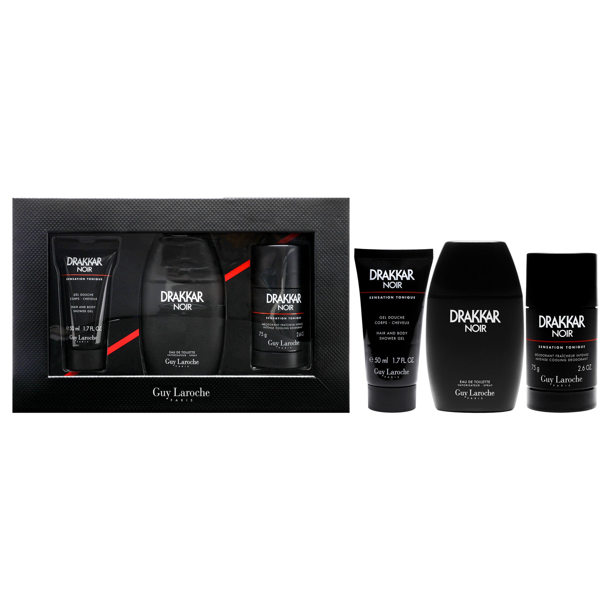 Drakkar Noir - 2021 By Guy Laroche For Men - 3 Pc Gift Set - 3.4Oz Edt Spray, 2.6Oz Deodorant Stick, 1.7Oz Shower Gel