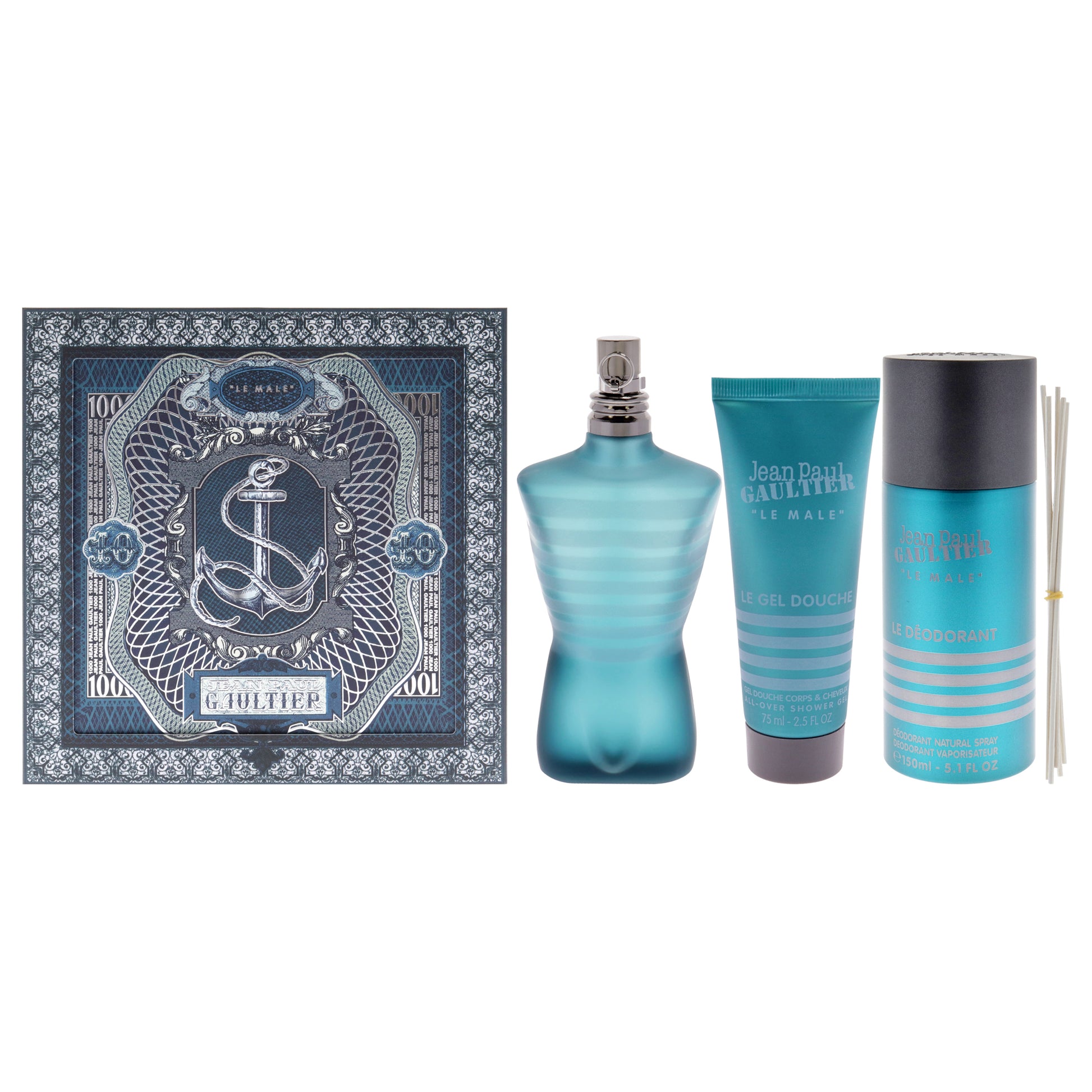 Le Male By Jean Paul Gaultier For Men - 3 Pc Gift Set 4.2Oz Edt Spray, 2.5Oz Shower Gel, 5.1Oz Deodorant Spray