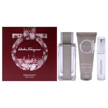 Ferragamo Bright Leather By Salvatore Ferragamo For Men - 3 Pc Gift Set 3.4Oz Edt Spray, 0.34Oz Edt Spray, 3.4Oz Shower Gel