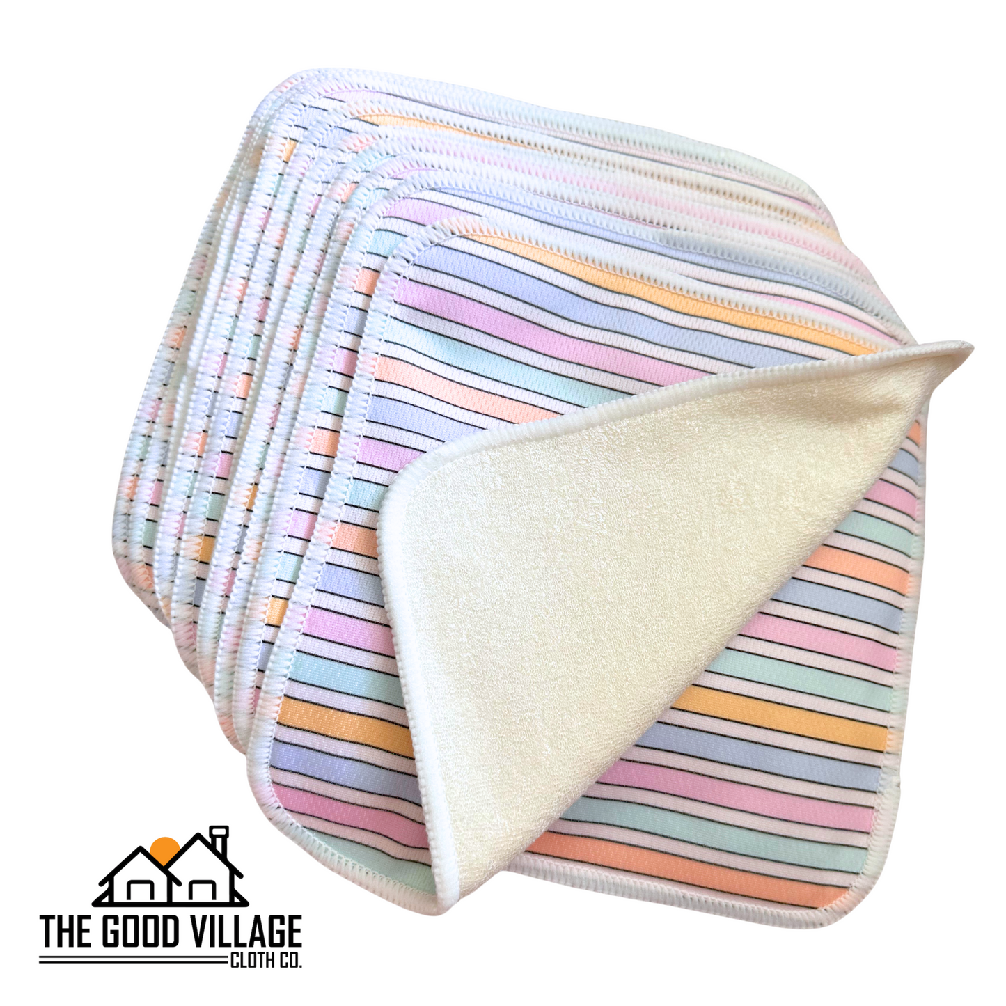 10-Pack Durable Bamboo Cloth Wipes – Easy Spray-Off with Water-Resistant AWJ | Sun-Kissed Stripe