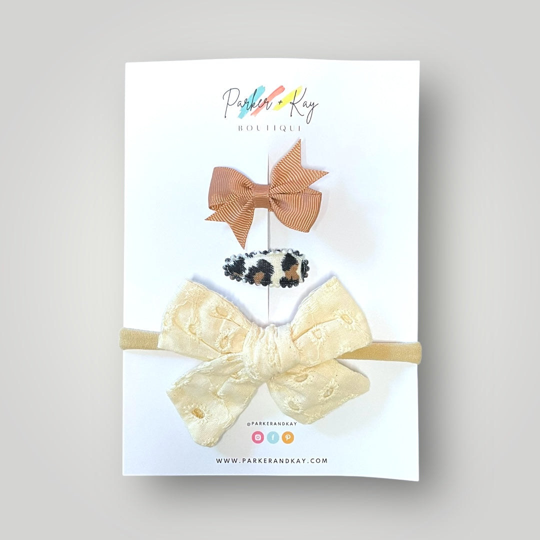 Baby Floral Embroidered Bow & Clip Variety Set