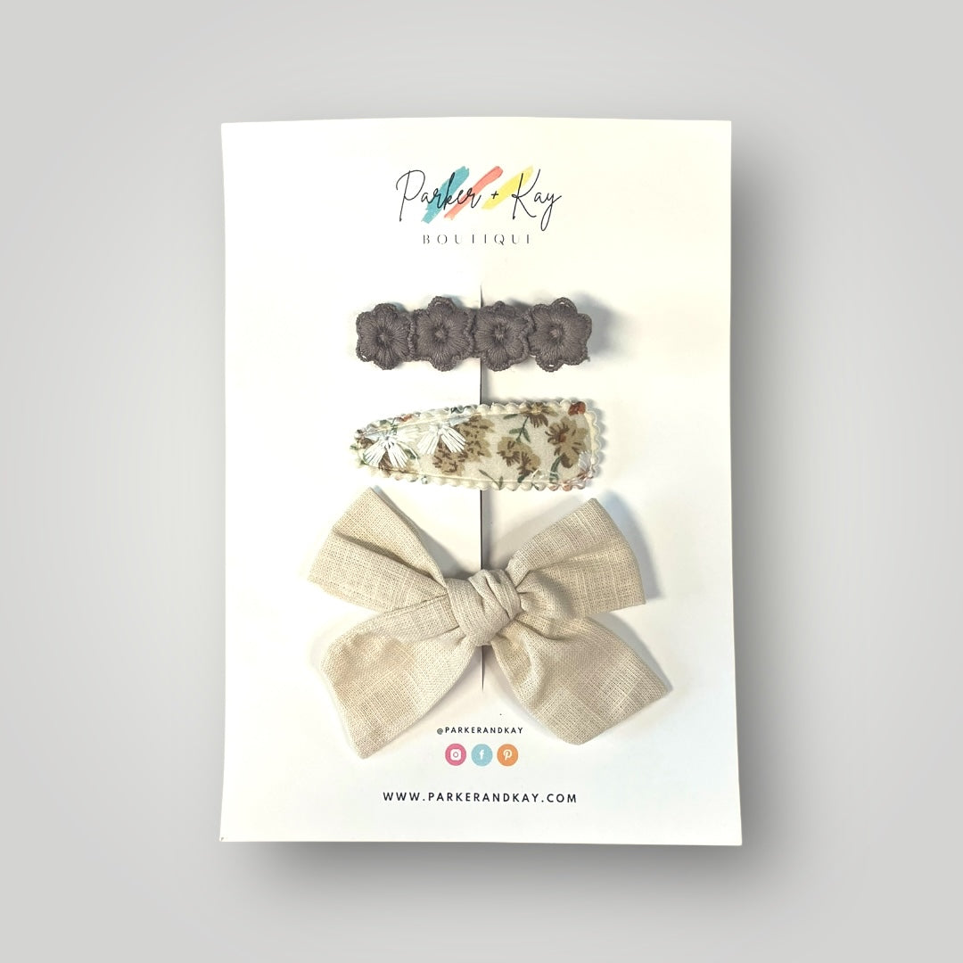 Girl’s 3-Piece Linen Bow Variety Set