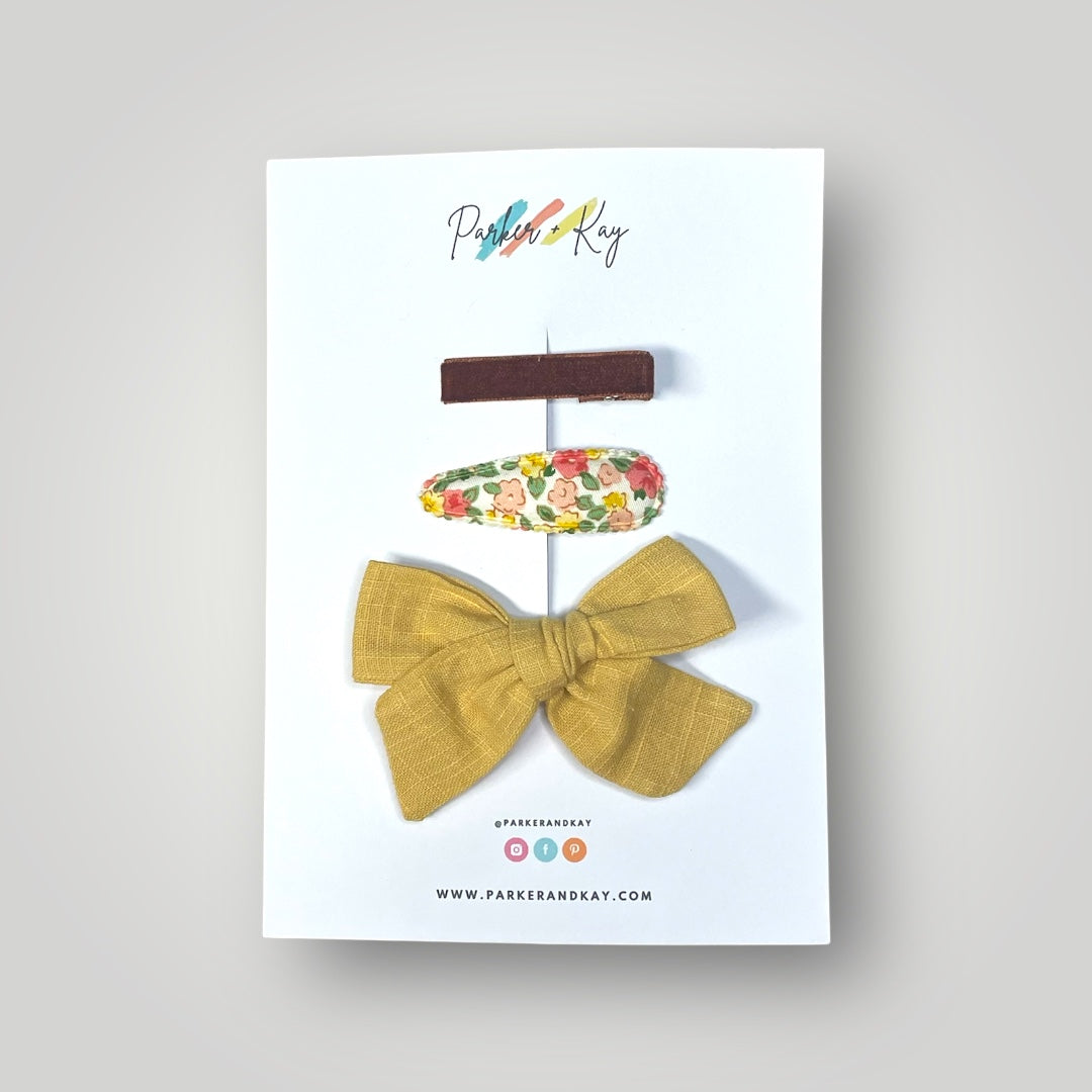 Girl’s 3-Piece Linen Bow Variety Set