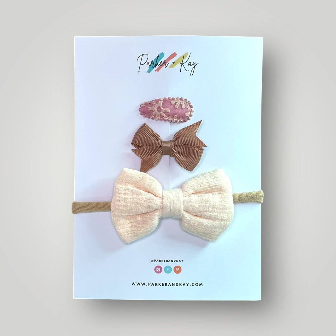 Baby 3-Piece Muslin Bow Variety Set