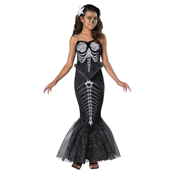 Skeleton Mermaid GirlS Costume - Small 8-10