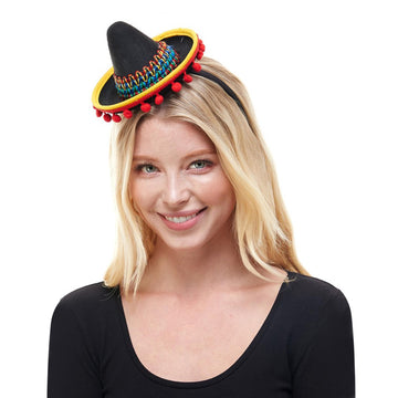 Mini Sombrero Hat Costume Headband  Black