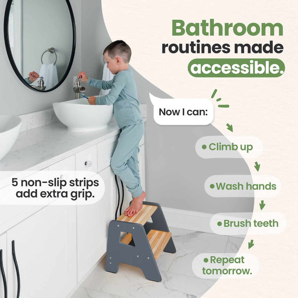 2-Step Wooden Stool for Toddlers(Step Stool for Children Ages 2+)