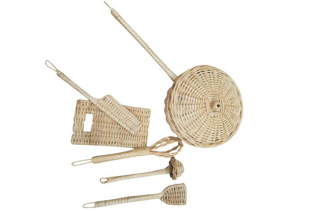 Handmade Rattan Play Kitchen Utensils - Montessori Pretend Play Cooking Set