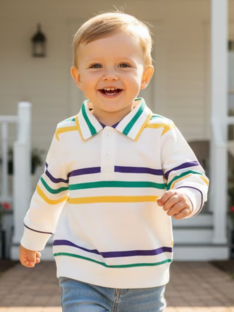 Mardi Gras Stripes Collared Shirt for Littles