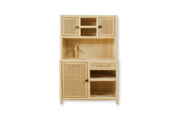 Montessori-Style Rattan Play Kitchen | Natural Pretend Play Station with Storage
