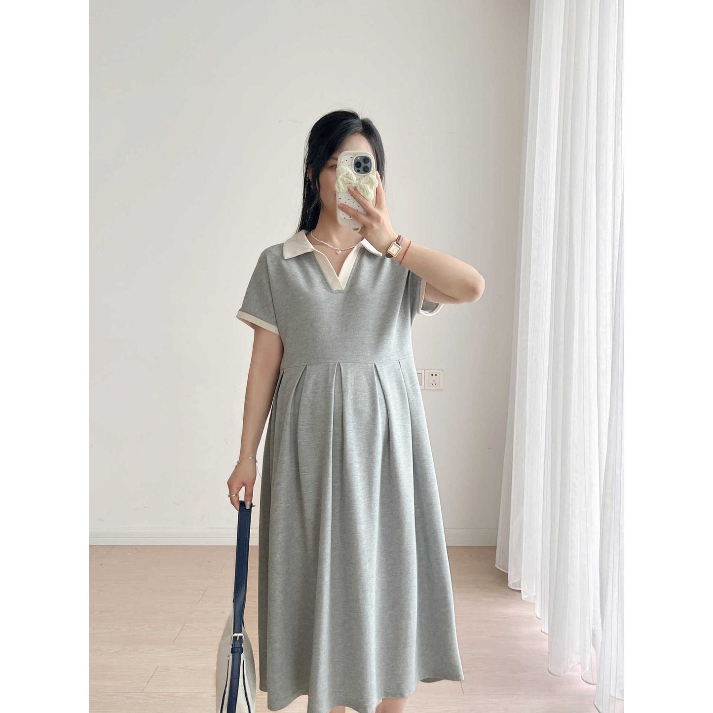 Pregnant Women's Summer Dress Korean Style dress 2025 New Summer Slim Black plus size Summer Maternity Dress A- Line Skirt
