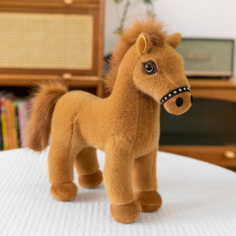 Cute Simulation Little White Horse Doll Plush Toy Pony Brown Horse Doll Horse Year Mascot Activity Gift