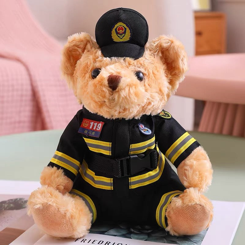 Police Bear Doll Traffic Police Bear Doll Uniform Fire Suit Teddy Bear Plush Toy Internet Red Bear Doll
