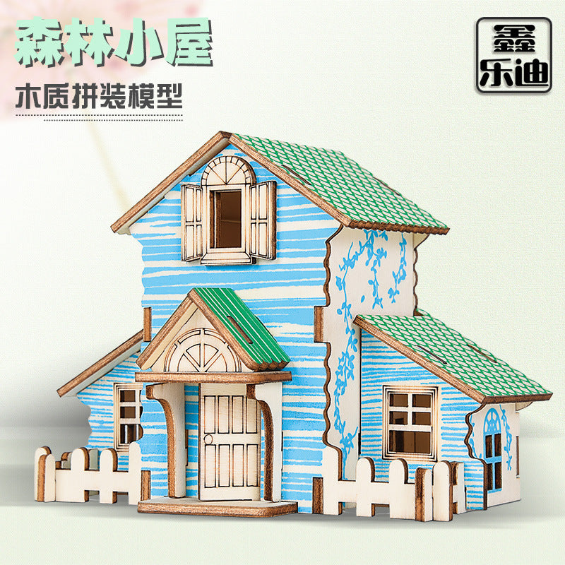 Wooden Reasons Children's Girls Assembled Handmade Ornaments diy Assembled Cabin Model Building Blocks Head Small House Puzzle