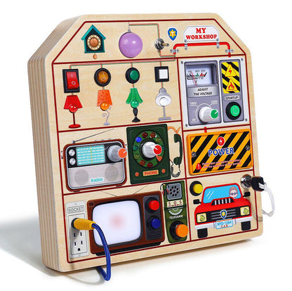 Children's Montessori Early Education Simulation Driving Steering Wheel Digital Switch Light Sound Busy Board Science and Education Aids Educational Toys