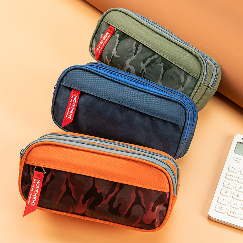 Camouflage Double Layer Pencil Case Boy Junior Senior high school Student Stationery Bag Simple Stationery Pencil Storage Pencil Case Cross-border in stock