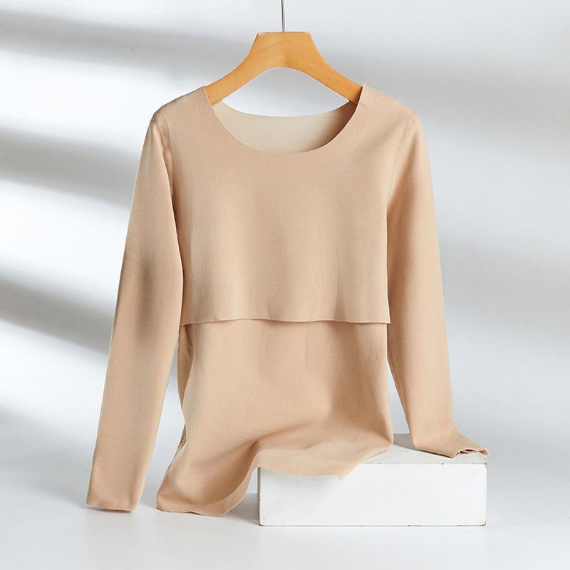 Breastfeeding Autumn Jacket One-Piece Women's plus size Autumn and Winter fleece-lined Pregnant Women's Thermal Underwear Postpartum Maternity Clothing
