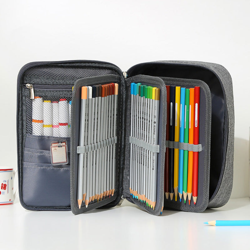 72 Hole Sketch Pen Storage Bag Amazon Hot Student Pencil Bag Three-Layer 24 Hole 48 Hole Pencil Stationery Storage Bag