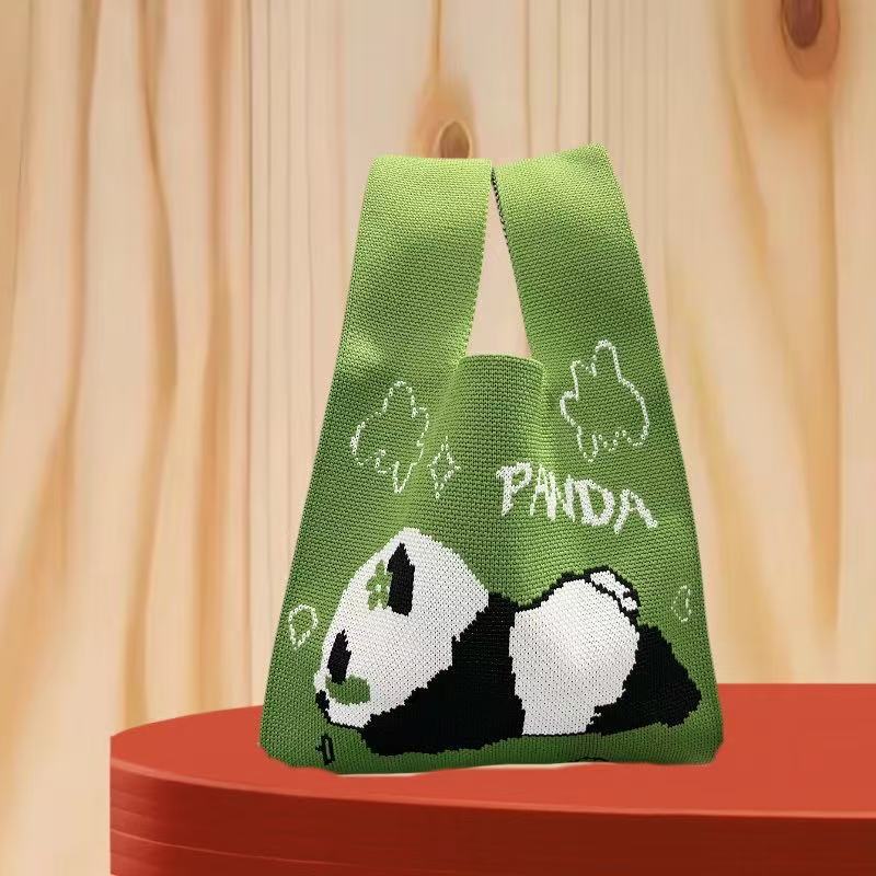 Panda New Knitted Bag Women's Handbag Wide Hand Gift Back Gift Bag Cute Panda Knitted Bag Hand Gift