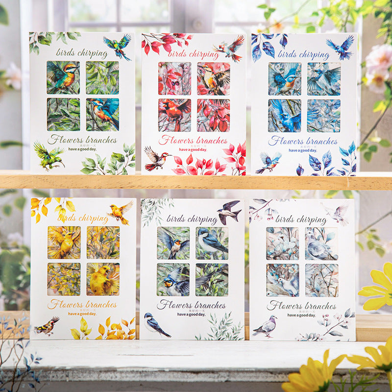 Flowers, Birds, Chirping Leaves, Pet Special-Shaped Sticker Pack, Landscaping Ins Style Bird Handbook Material, Mobile Phone Case Sticker