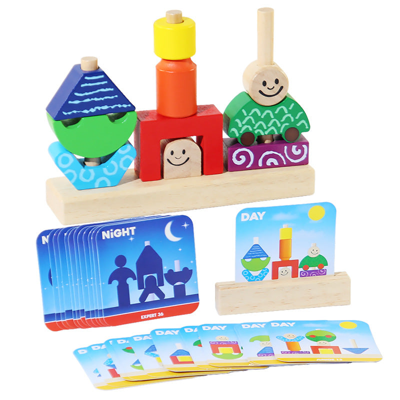 Children's Creative Spelling Day and Night Building Blocks Early Education Enlightenment Shape Cognition Hand-eye Coordination Educational Toys for Boys and Girls
