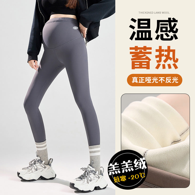 Real shot thin high pregnancy waist stripe winter milk velvet thread pregnant women leggings outside wear belly pants