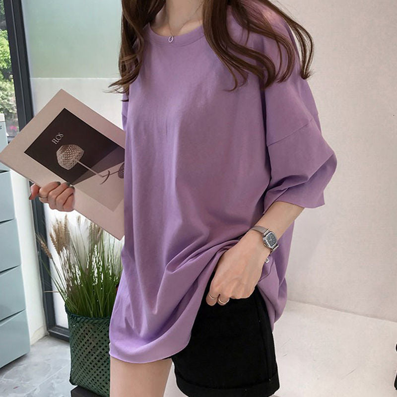 Maternity's Summer T-shirt Mid-length Short-sleeved Loose plus size Base Shirt Top Breast-feeding Pregnant Women's Postpartum Maternity Clothing