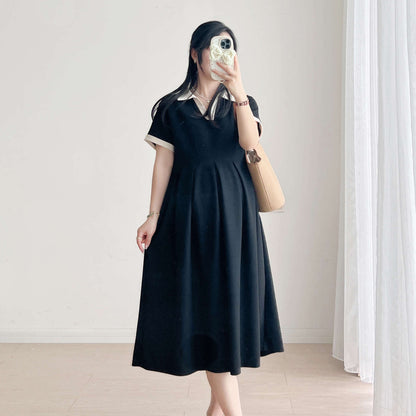 Pregnant Women's Summer Dress Korean Style dress 2025 New Summer Slim Black plus size Summer Maternity Dress A- Line Skirt