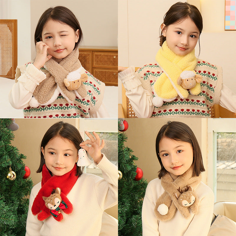 Children's Christmas Autumn and Winter Scarf Plush Warm Cute Cartoon Red New Year Festival Imitation Rabbit Fur Parent-Child Scarf