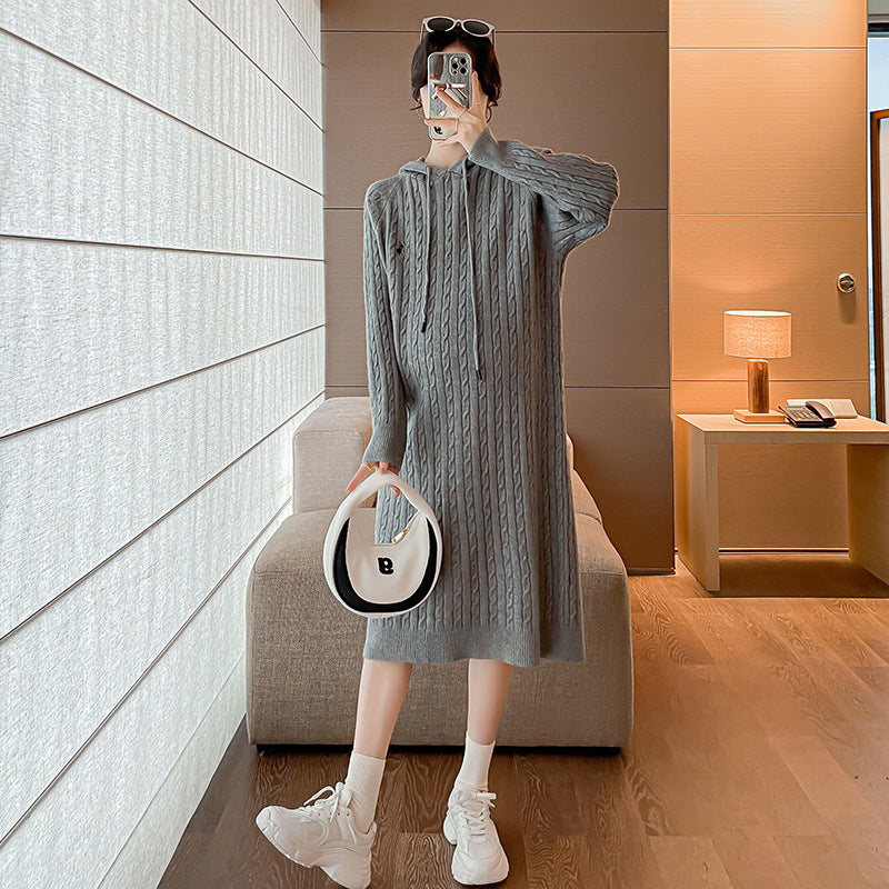 2023 Autumn/Winter New Maternity Versatile Dress Slimming Ribbed Sweater Dress Thick