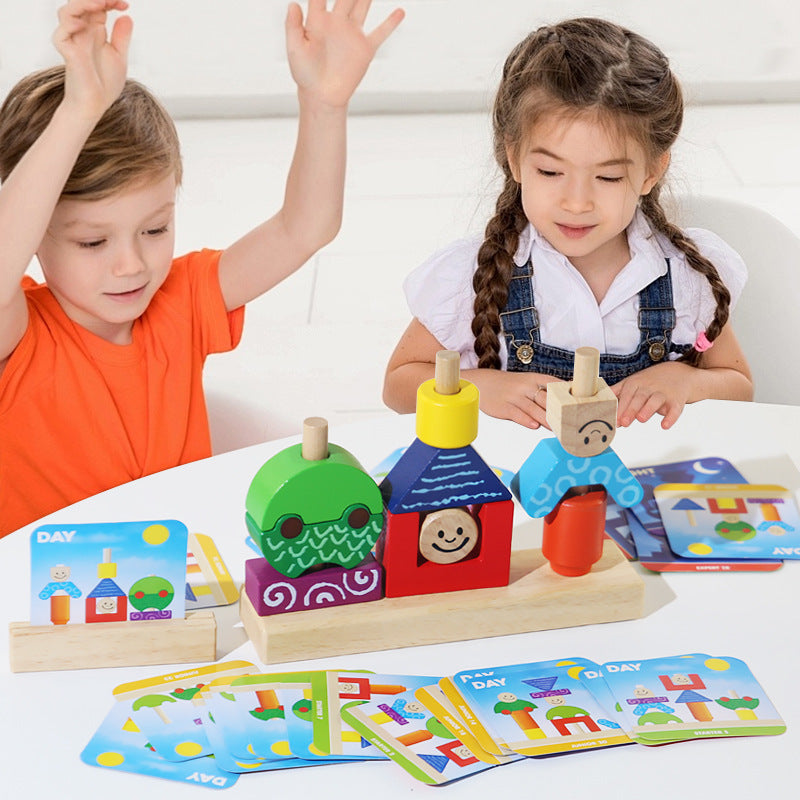 Children's Creative Spelling Day and Night Building Blocks Early Education Enlightenment Shape Cognition Hand-eye Coordination Educational Toys for Boys and Girls