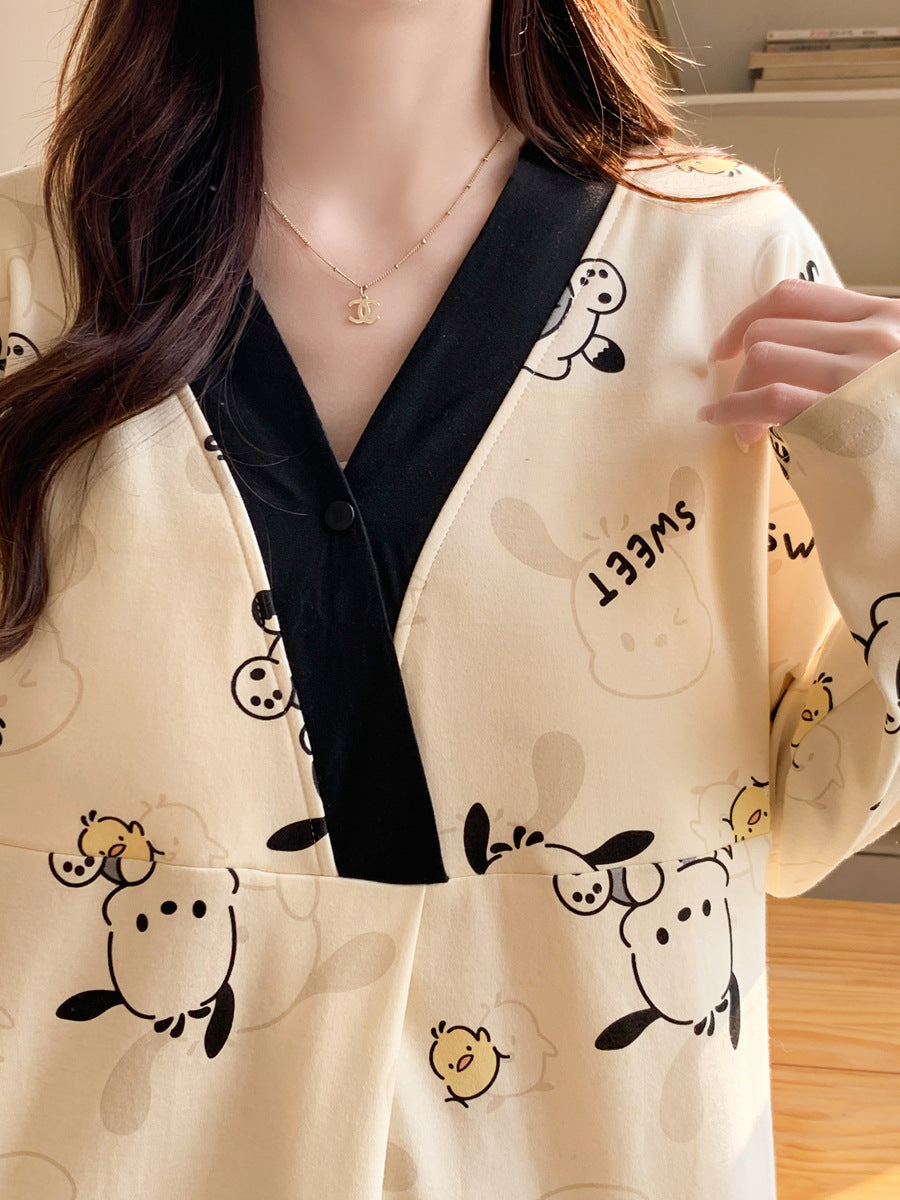 Chest Pad Moon Dress Spring and Autumn Cotton Postpartum Breastfeeding dress Summer Nightgown for Pregnant Women Nightgown During Pregnancy Feeding Nightgown