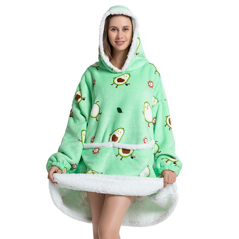 Composite Thermal Clothing Tv Blanket, Extra Long and Thick, Home Wear, Outdoor Mid-Length Pajamas, Flannel, Can Be Worn Outside, Couple Style