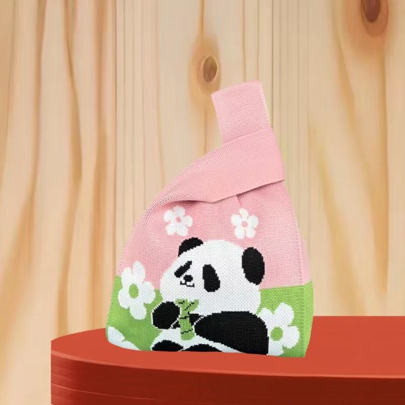 Panda New Knitted Bag Women's Handbag Wide Hand Gift Back Gift Bag Cute Panda Knitted Bag Hand Gift