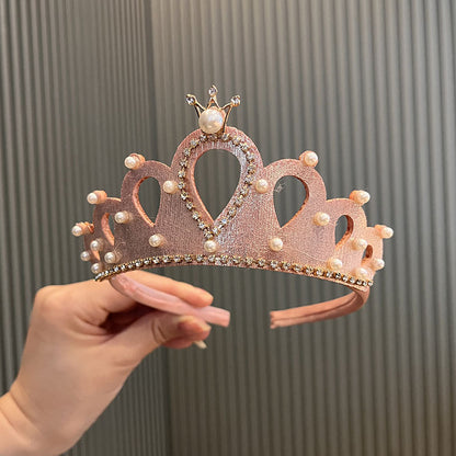 Princess Crown Headband Card Girls Performance Birthday Hair Accessories Pearl Crown Headband Little Girl Summer Children's Headwear
