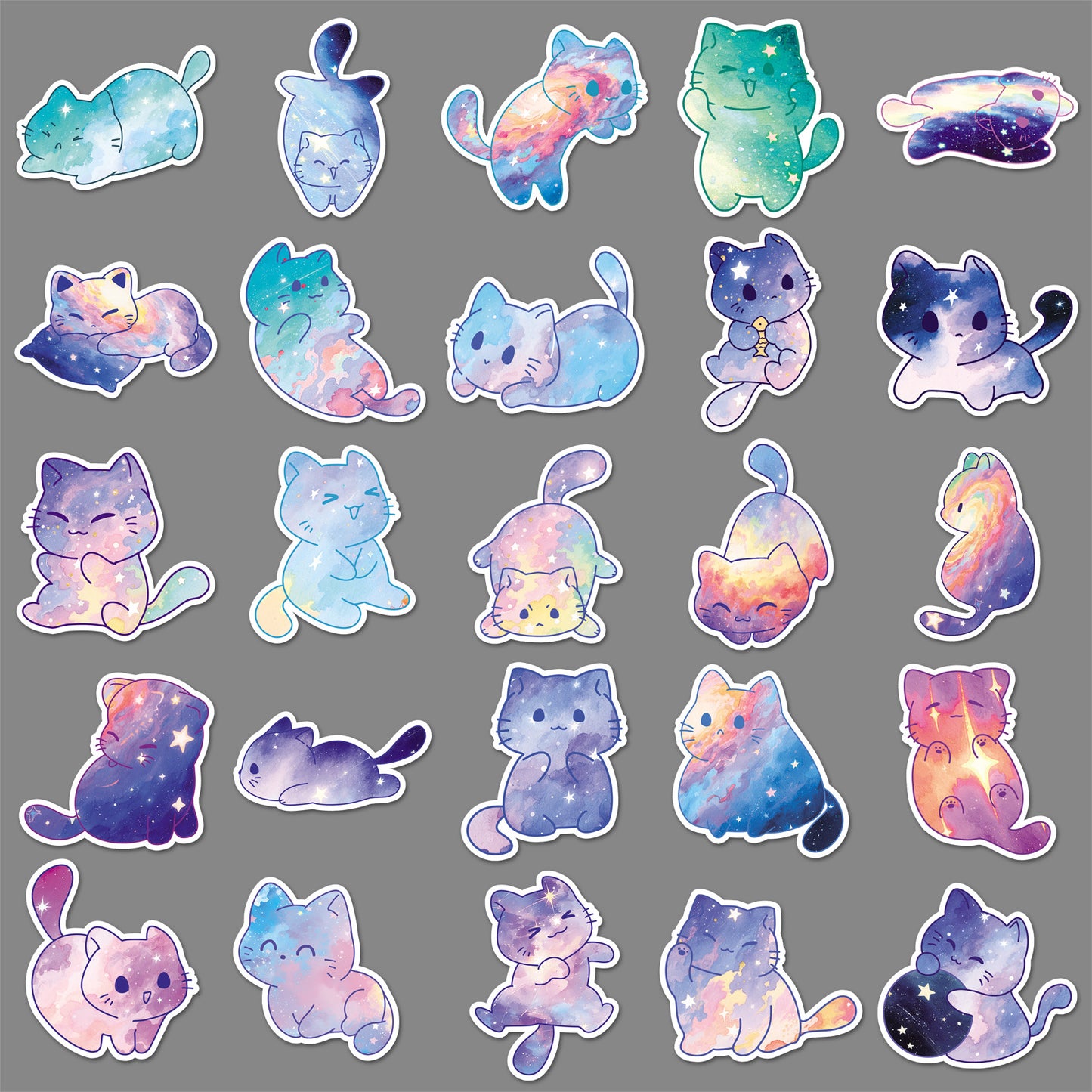 50 Original Watercolor Starry Sky Cat Stickers Hand-Painted Without Infringement Cute Ins Style Cat Notebook Stickers