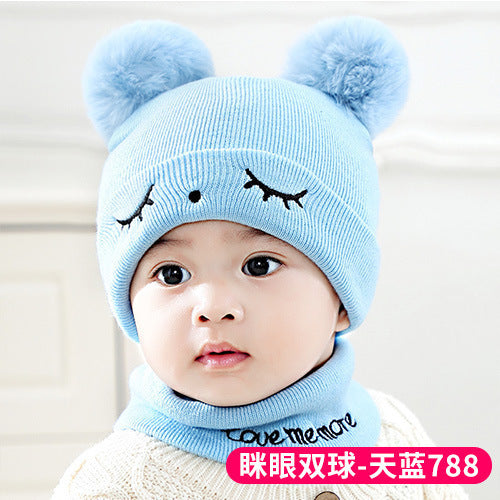 Factory direct supply knitted cap net red explosion children's cap fur ball cap baby ear warm cap wholesale custom hat