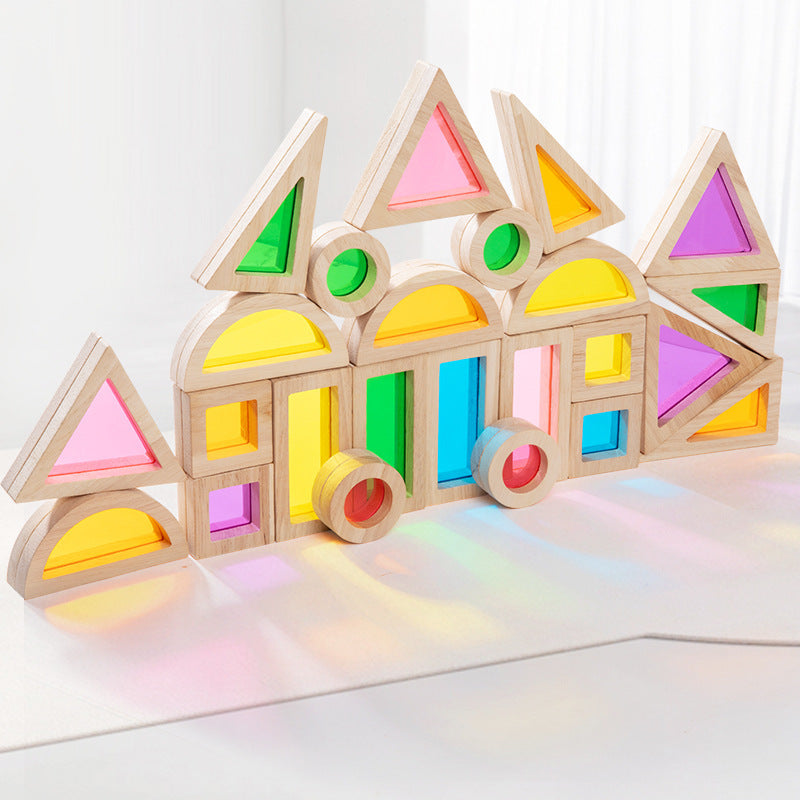 Acrylic Transparent Color Light and Shadow Building Blocks Baby Creative Construction Early Education Educational Toys Children's Rainbow Building Blocks