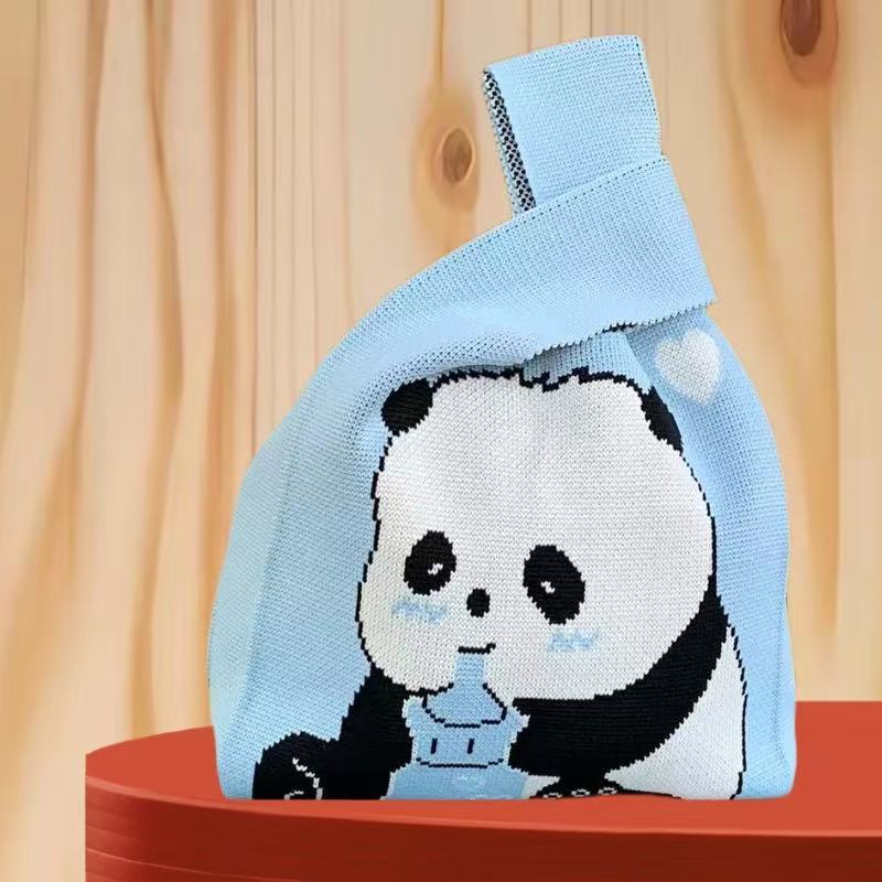 Panda New Knitted Bag Women's Handbag Wide Hand Gift Back Gift Bag Cute Panda Knitted Bag Hand Gift