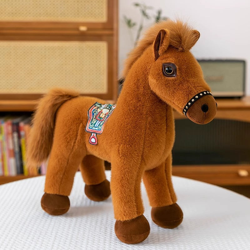 Cute Simulation Little White Horse Doll Plush Toy Pony Brown Horse Doll Horse Year Mascot Activity Gift