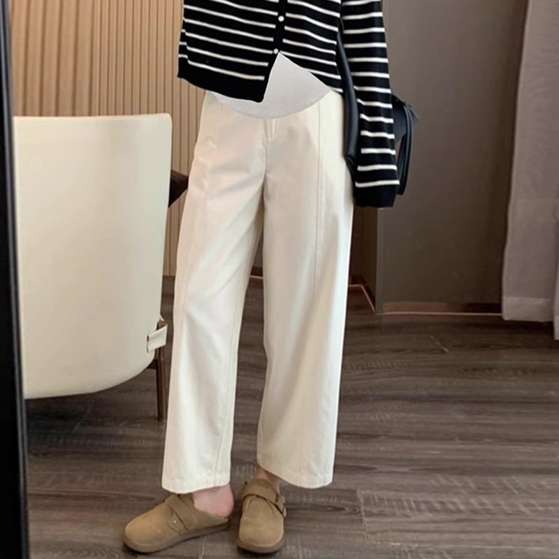 in stock Early Autumn New 2024 Pregnant Women's High Waist Slimming Casual Pants Women's Design Sense Pear-Shaped Figure Nine-point Haren Pants